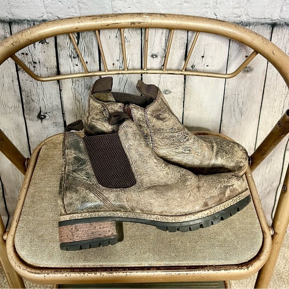 Diba True Taupe Distressed Crackle Leather Chunky Block Heel Booties Size 9 - Picture 9 of 9